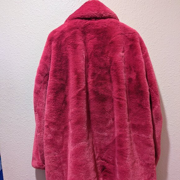 H&M Divided Cerise Pink Faux Fur Coat Size Medium NWOT - Picture 4 of 7